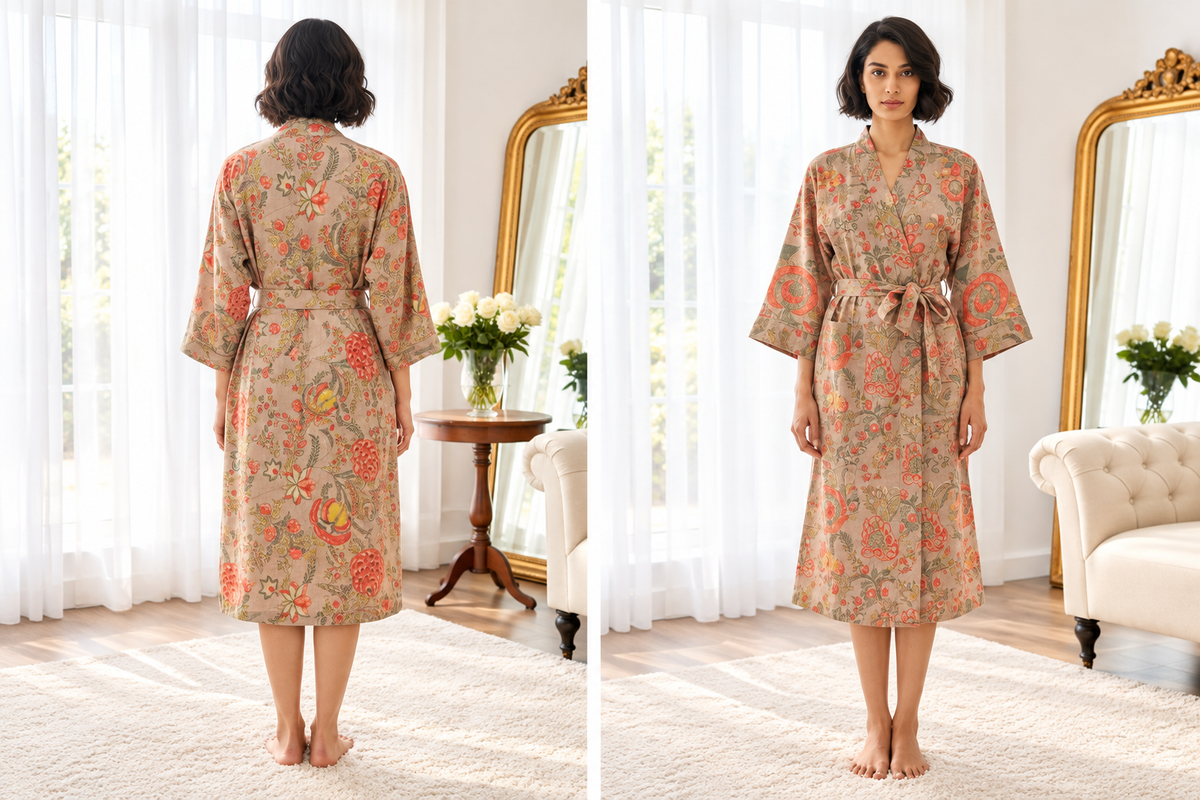 Robe Block Print Floral | Tons Âmbar & Terracota