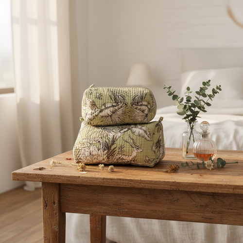 Bolsa maquilhagem verde animais cenário