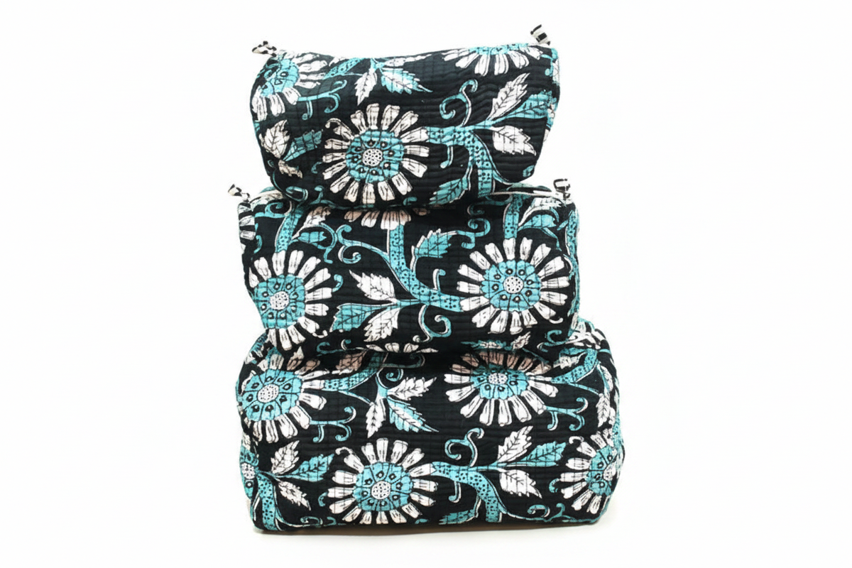 Bolsas floral preto turquesa - frente