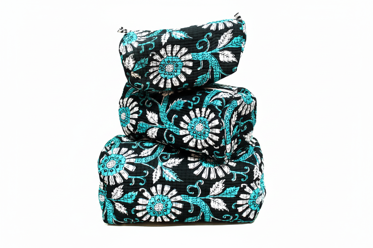 Bolsas floral preto turquesa - ângulo