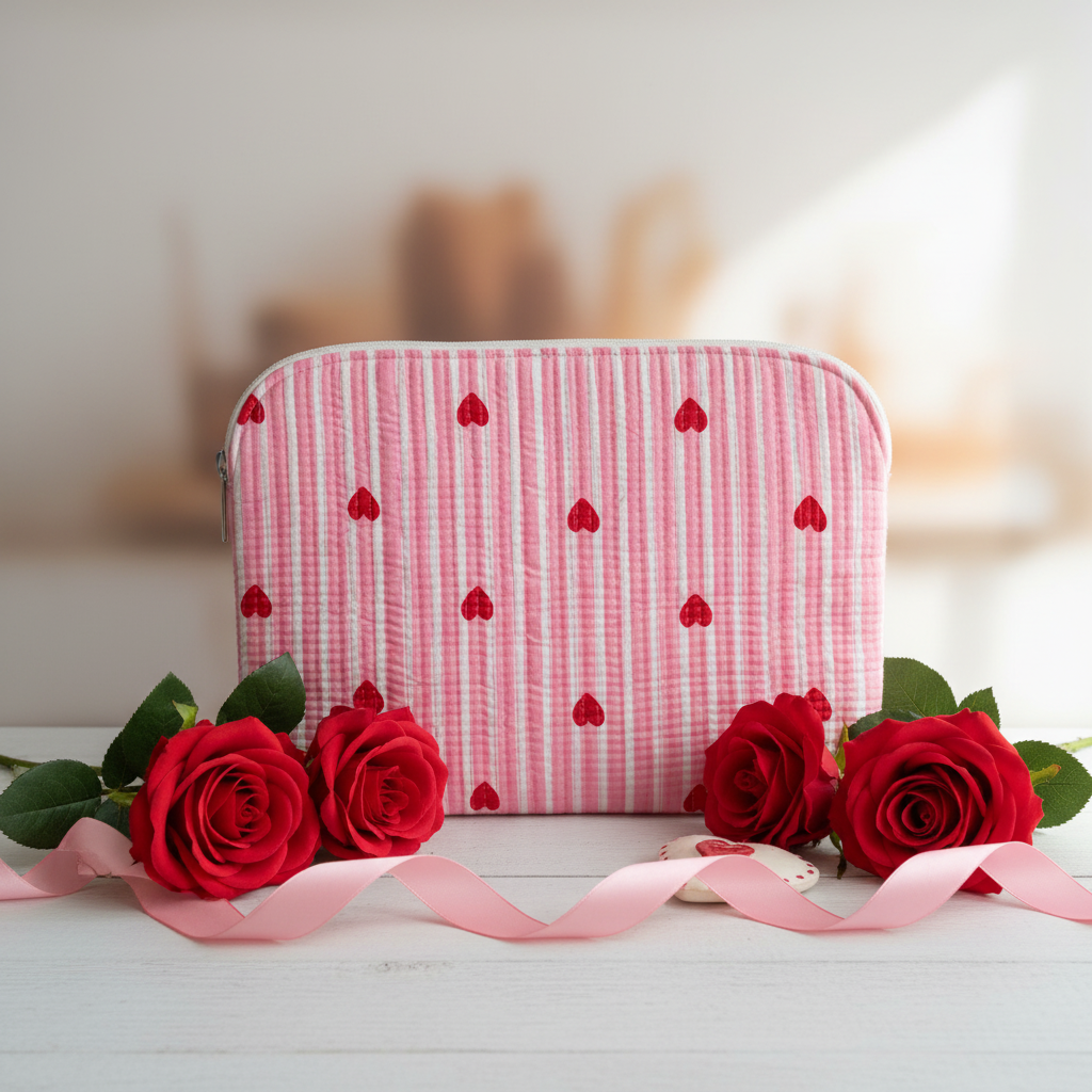 Capa iPad rosa corações cenário romântico