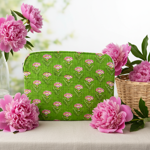 Capa iPad verde alface flores block print cenário primaveril
