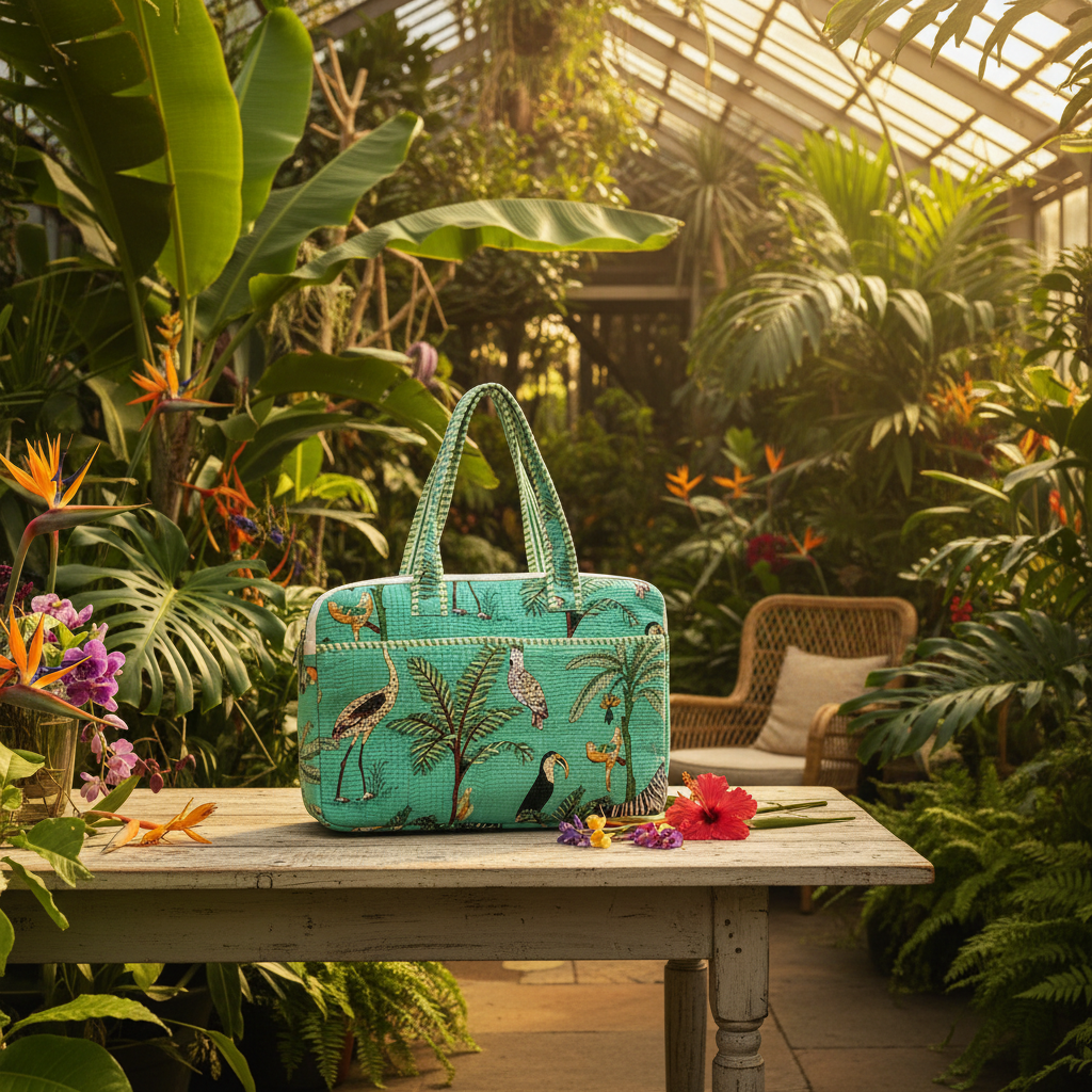 Capa laptop verde água pássaros cenário jardim botânico