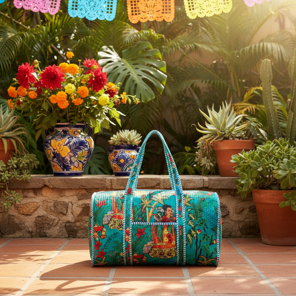 Duffle Bag Frida Kahlo cenário pátio mexicano