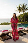 Kaftan rosa fúcsia animais selva cenário resort tropical