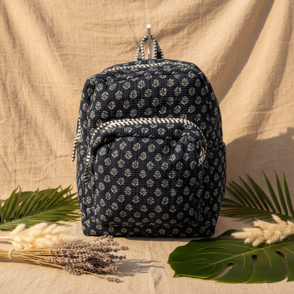 Mochila Block Print Azul Escuro - Frente