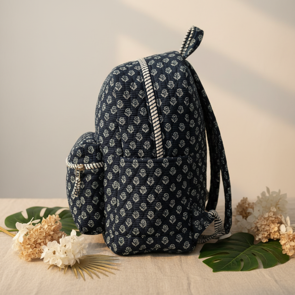 Mochila Block Print Azul Escuro - Lateral