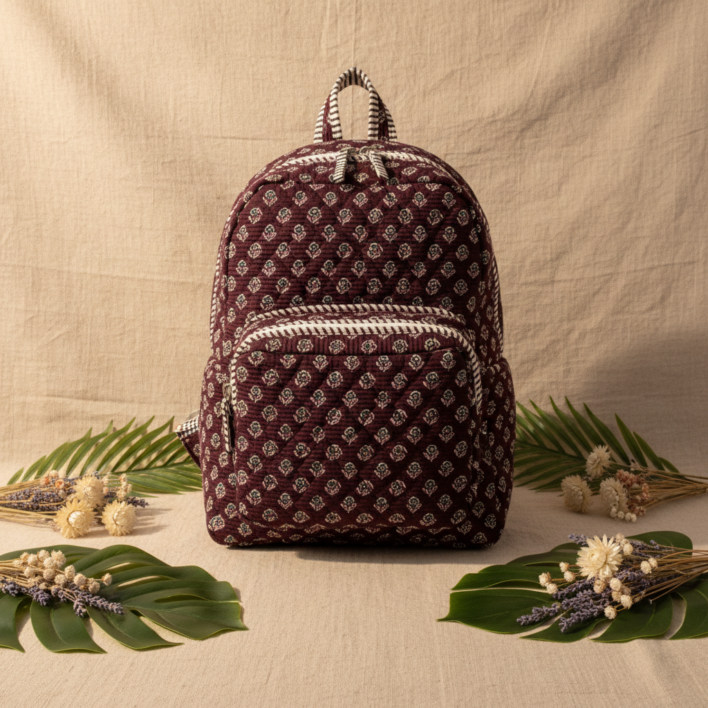 Mochila Block Print Cor de Vinho - Frente