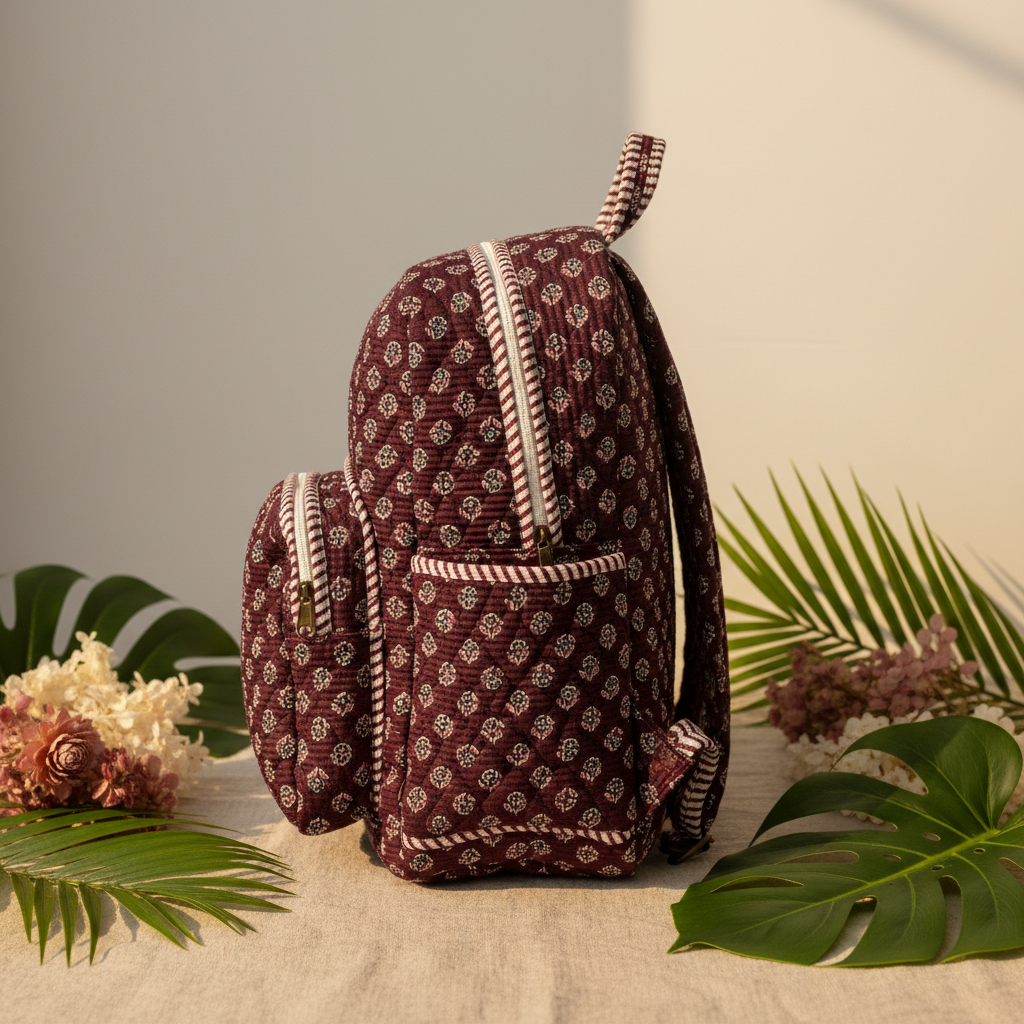 Mochila Block Print Cor de Vinho - Lateral