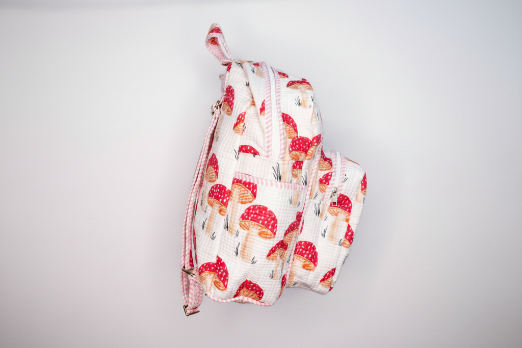 Mochila cogumelos rosa - lateral