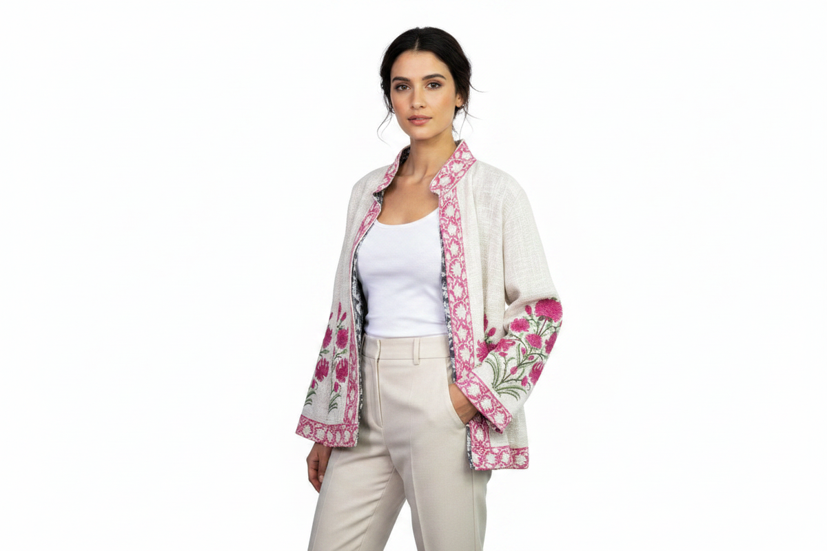 Modelo casaco flores rosa