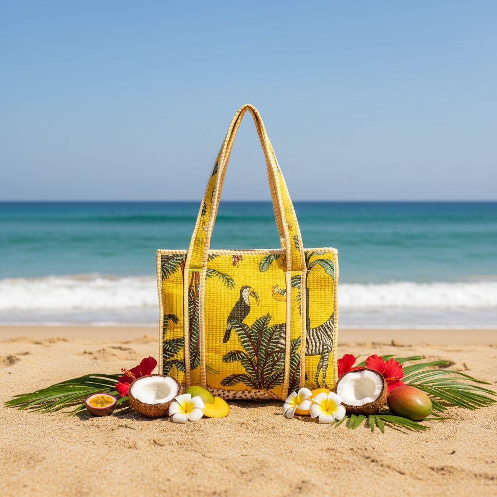 Tiffin Bag amarela animais na praia