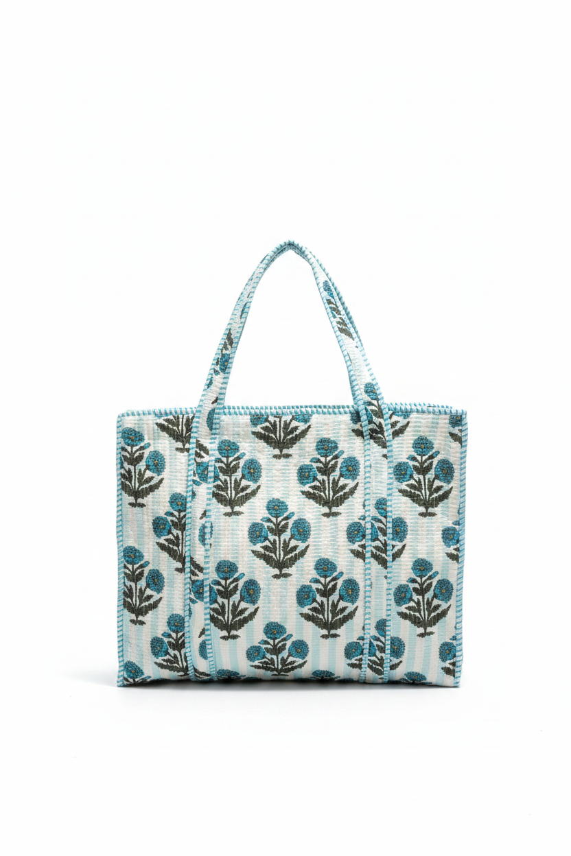 Tote Bag - Floral azul e branco
