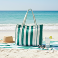 Tote Bag riscas verde branco cenário praia