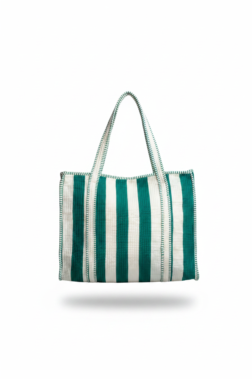 Tote Bag - Riscas verde e branco
