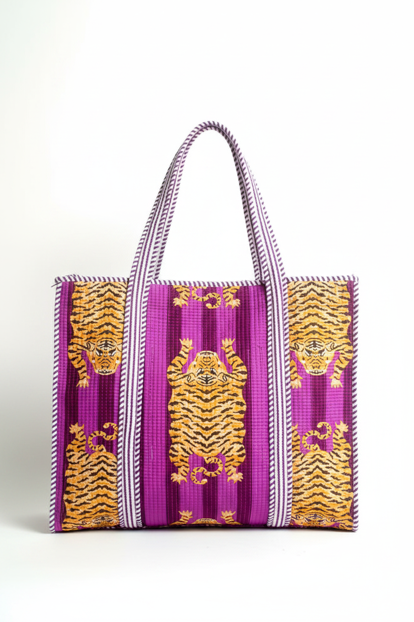 Tote Bag - Tigres em tons de roxo e lilás
