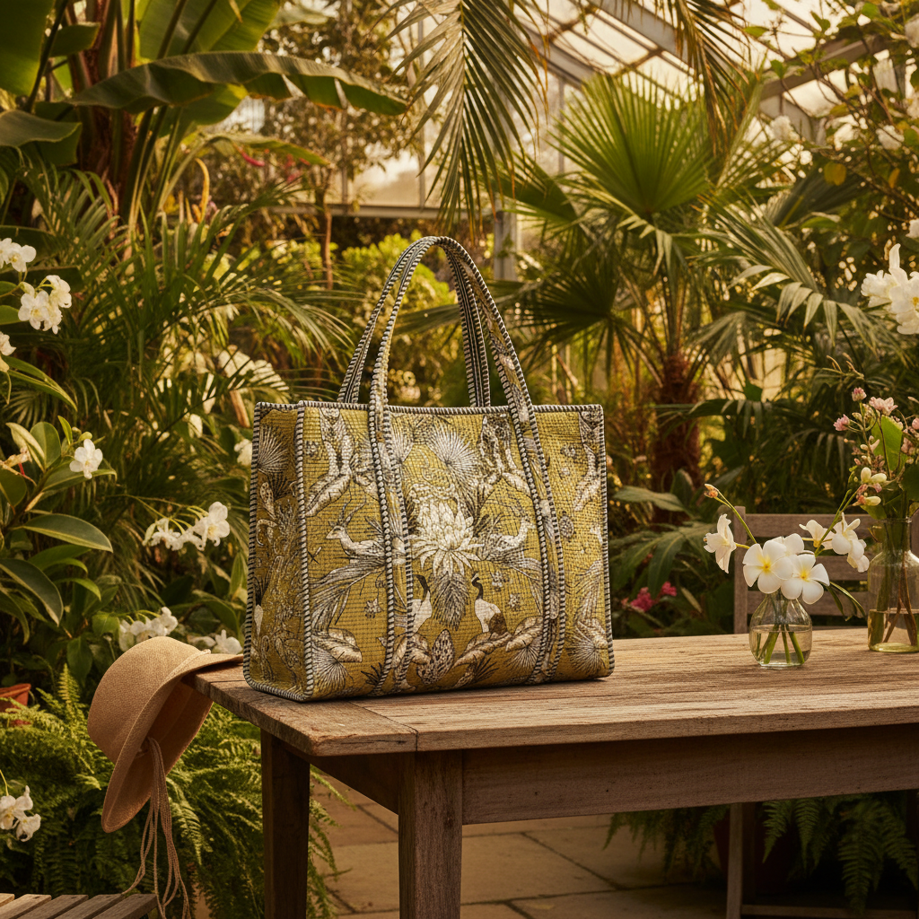 Tote Bag verde clara animais cenário jardim botânico